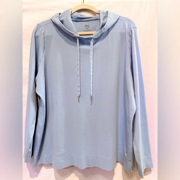 Isaac Mizrahi Sky Blue Pima Cotton Pullover Hoodie With Pullstring - Picture 1 of 5